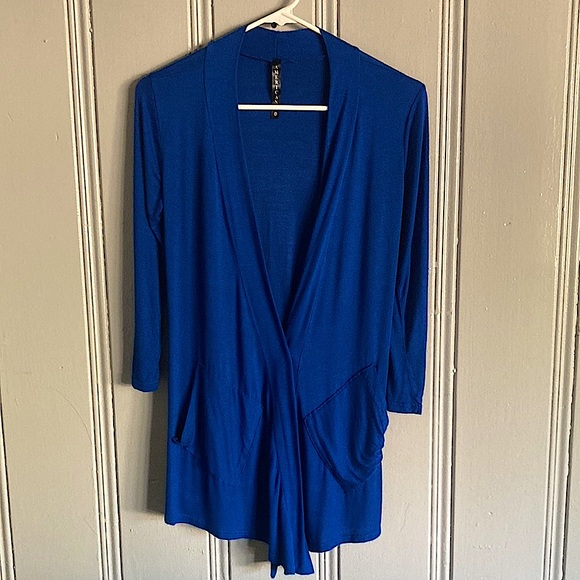 Gorgeous Royal Blue Front Angle Draped Cardigan With Pockets Size Small - Picture 11 of 12
